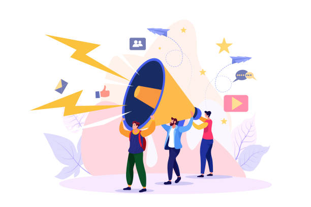 vector illustration, flat style, business promotion, advertising, call through the horn, online alerting - 營(yíng)銷 幅插畫(huà)檔、美工圖案、卡通及圖標(biāo)